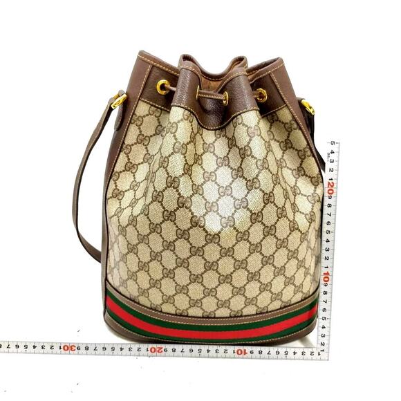 Vintage Gucci Monogram Bucket Bag with Web Stripe – Brown - Picture 3 of 14